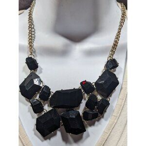 Glam Goth Chunky Black Faceted Gem Mosaic Bib Necklace